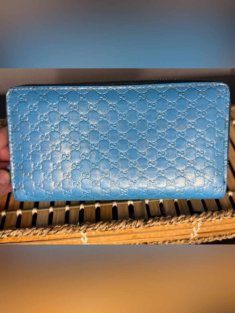 Microguccissima Leather Zip Around Long Wallet Teal Blue Micro